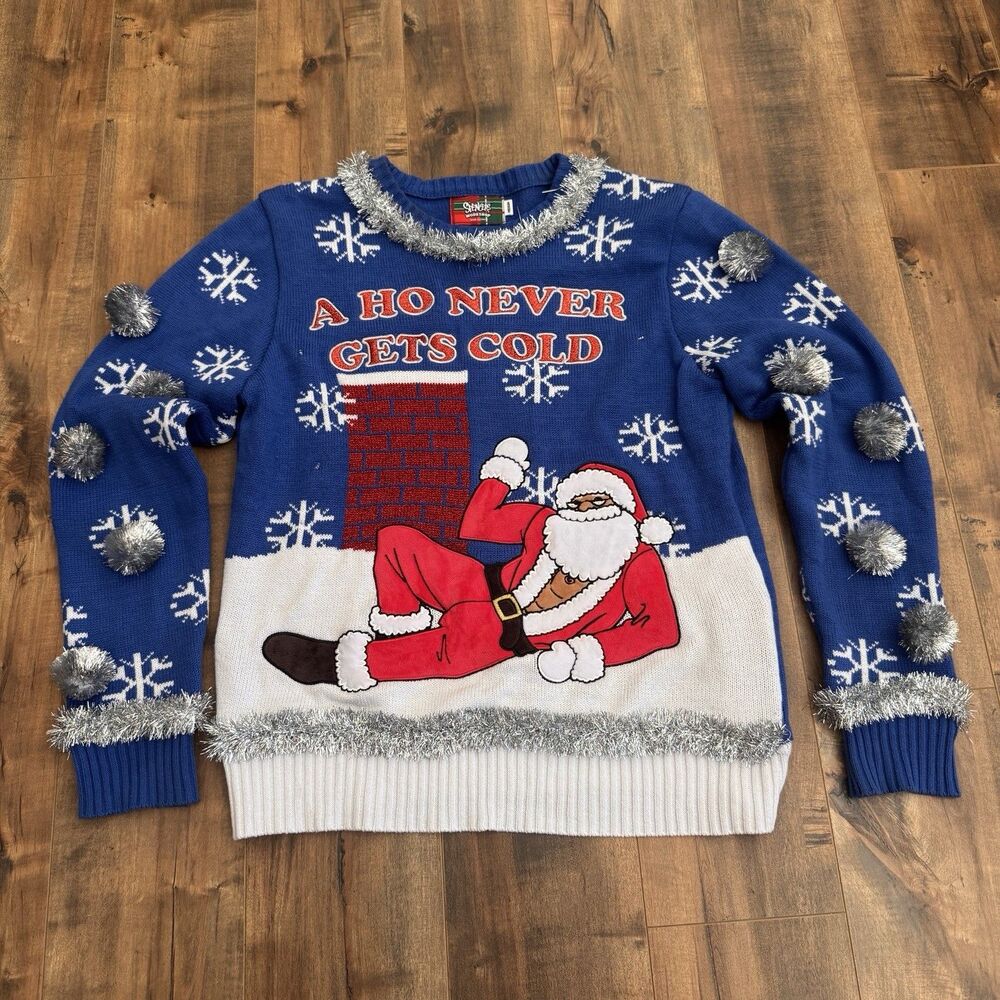 Spencer's Workshop Ugly Christmas Sweater Sound & Light Up Santa Claus Mens Med